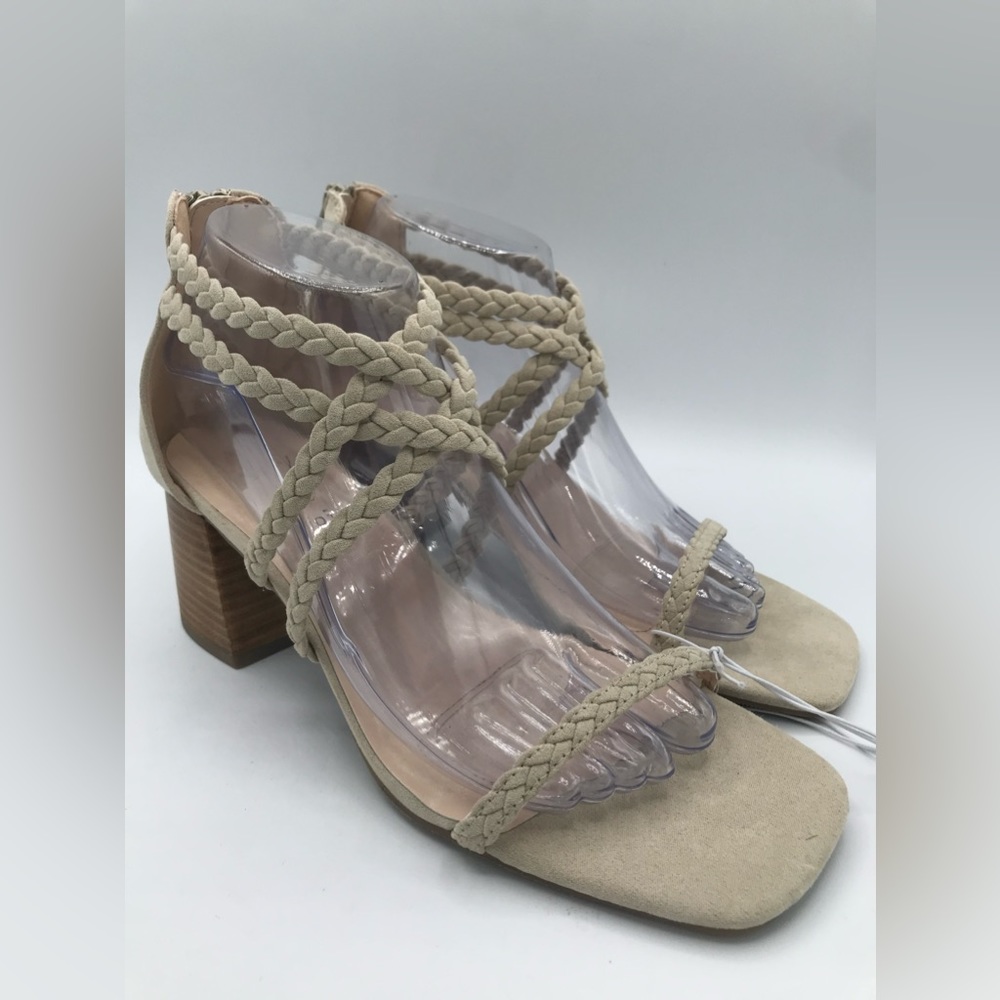 NWT Joie Felina Women's Taupe Braided Strappy Heeled Back Zipper Sandals Sz 8.5
